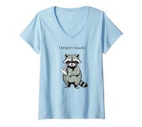 Womens Funny Cute Racoon I Require Snacks Graphic V-Neck T-Shirt
