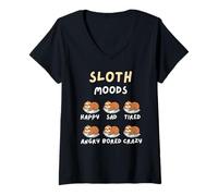 Womens Funny Cute Sloth Moods Sloth Lover Graphic V-Neck T-Shirt