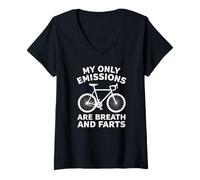 Womens Funny Cyclist Zero CO2 Emissions Breath Farts Carbon Joke V-Neck T-Shirt