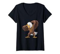 Womens Funny Dabbing Bald Eagle Cartoon Design V-Neck T-Shirt