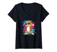 Womens Funny Dabbing Cheetah Sunglasses Cheetah Animal V-Neck T-Shirt