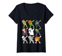 Womens Funny Dabbing Dancing Monsters Cute Halloween Shirt V-Neck T-Shirt