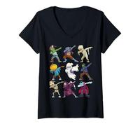 Womens Funny Dabbing Dancing Monsters Cute Halloween Shirt V-Neck T-Shirt