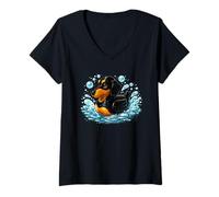 Women's Funny Dachshund Duck Design Cute Doxie Rubber Duck in Water V-Neck T-Shirt