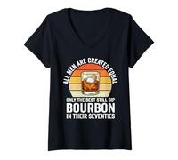 Women's Funny Dad 70th Birthday Bourbon Seventies Drinker V-Neck T-Shirt