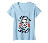 Womens Funny Dad Barber Touch My Beard And Tell Me I’m Pretty Quote V-Neck T-Shirt