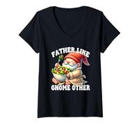 Womens Funny Dad Saying For Men Fathers Day Gnome For Vegan Dad V-Neck T-Shirt