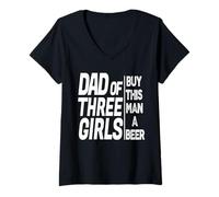 Womens Funny Daddy - Dad Of Three Girls Father's Day From Daughter V-Neck T-Shirt