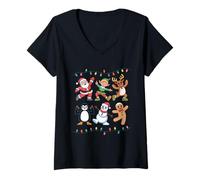 Women's Funny Dancing Santa Elf Reindeer Penguin V-Neck T-Shirt
