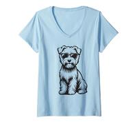 Women's Funny Dandie Dinmont Terrier Dog with Sunglasses V-Neck T-Shirt