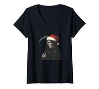 Womens Funny Deadly Christmas Look with This Grim Reaper Costume V-Neck T-Shirt