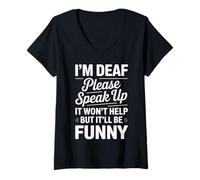 Women's Funny Deaf Community Speak Up ASL V-Neck T-Shirt