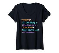 Women's Funny Debugging Detective Programmer Humor Coding Design V-Neck T-Shirt