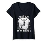 Women's Funny Deer Every Now and Then Quiet Greatness Passes by Stag V-Neck T-Shirt