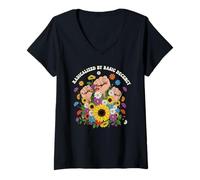 Womens Funny Democracy Women Floral Radicalized by Basic Decency V-Neck T-Shirt