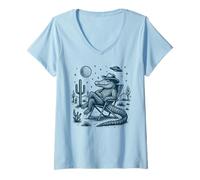 Womens Funny Desert Gator Cowboy UFO Relaxing Retro Alligator V-Neck T-Shirt