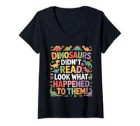 Women's Funny Dinosaurs Didn't Read Look What Happened V-Neck T-Shirt