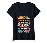 Women's Funny Dinosaurs Didn't Read Look What Happened V-Neck T-Shirt