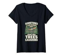Womens Funny Disc Golf Trees Laughing V-Neck T-Shirt