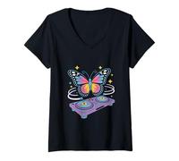 Womens Funny DJ Butterfly Spins Animal Magic V-Neck T-Shirt