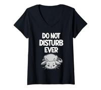 Womens Funny Do Not Disturn Ever Lazy Cat Humor V-Neck T-Shirt