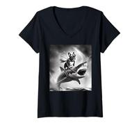 Womens Funny Dog French Bulldog Riding a Shark in Tornado Meme V-Neck T-Shirt