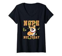 Women's Funny Dog Lovers Nope Not Today Welsh Pembroke Corgi V-Neck T-Shirt
