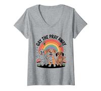 Womens Funny Dog Meme Gay the Pray Away Dogs lovers V-Neck T-Shirt