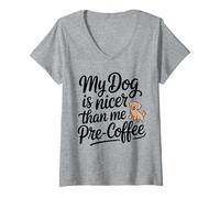 Womens Funny Dog Owner Pre-Coffee V-Neck T-Shirt