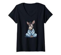 Womens Funny Donkey in Pajama for Dreamy Vibes V-Neck T-Shirt