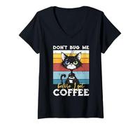 Womens Funny Don't Bug Me Before I Get Coffee Cat & Coffee Lovers V-Neck T-Shirt