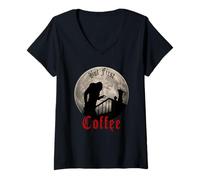 Womens Funny Dracula horror - But First Coffee gothic Vampire fans V-Neck T-Shirt