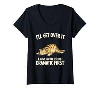 Women's Funny Dramatic Cat Mood Quote Vintage Style Design V-Neck T-Shirt