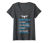 Women's Funny Drone Pilot Funny Quadcopters Drones Quadcopter V-Neck T-Shirt, Dark Heather Grey, Large