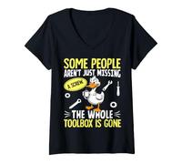 Women's Funny Duck aren't Missing A Screw The Whole Toolbox is Gone V-Neck T-Shirt