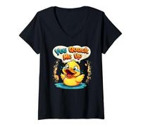 Womens Funny Duck Cartoon You Quack Me Up Design V-Neck T-Shirt