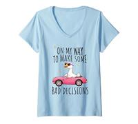 Womens Funny Duck Driving Shirt On My Way To Make Bad Decisions Fun V-Neck T-Shirt