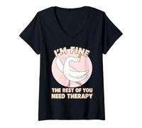 Womens Funny Duck I'm Fine The Rest of You Need Therapy V-Neck T-Shirt