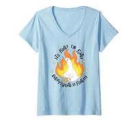 Womens Funny Duck on Fire It's Fine I'm Fine Everything is Fine V-Neck T-Shirt