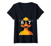 Womens Funny Duck Sunglasses 67 Six Seven Meme V-Neck T-Shirt