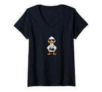 Women's Funny Duck Wearing Sunglasses Playing Bagpipes V-Neck T-Shirt