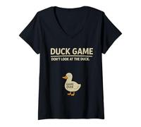 Womens Funny Duckling Bird Lover Duck Game Don’t Look at The Duck V-Neck T-Shirt