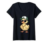 Women's Funny Duckling Rapper Little Hip hop Duck Sunglasses Design V-Neck T-Shirt