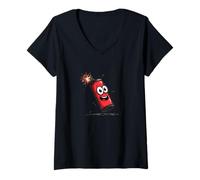 Womens Funny Dynamite Face with Explosion for Bomb Lovers V-Neck T-Shirt