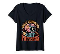 Women's Funny Easily Distracted By Gait Patterns PT Therapist V-Neck T-Shirt