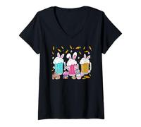 Womens Funny Easter Beer Glasses Bunny Ears Alcohol Drinking Party V-Neck T-Shirt