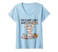 Women's Funny Easter Bunny Why I Cant Have Nice Things Grumpy Rabbit V-Neck T-Shirt