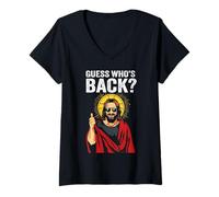 Women's Funny Easter Jesus Shirt Guess Who's Back V-Neck T-Shirt