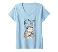Women's Funny Easter Possum I'm Trying My Best Opossum Easter Egg V-Neck T-Shirt