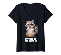 Women's Funny Easter Raccoon Nothing to See Here Trash Panda V-Neck T-Shirt